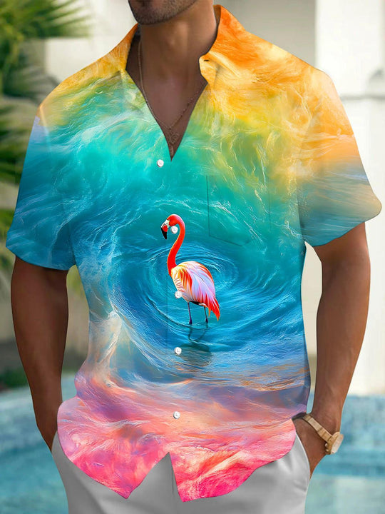 Hawaiian Flamingo Men's Pocket Short Sleeve Shirts