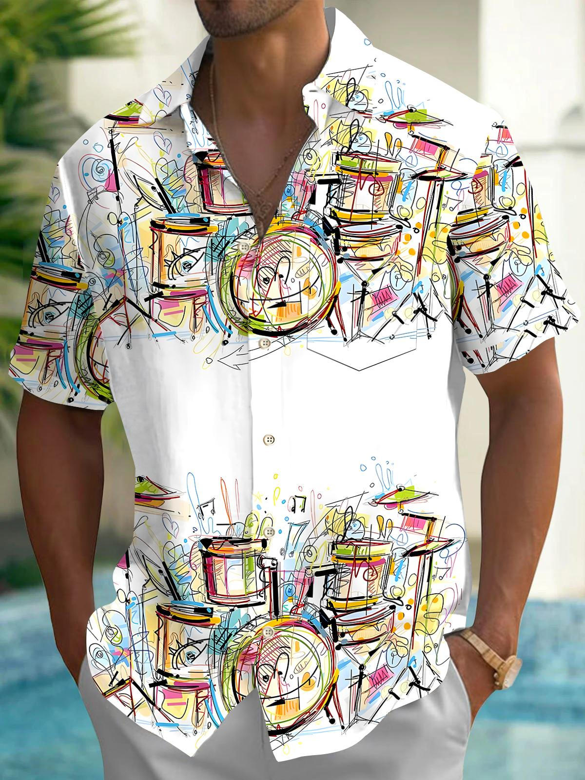 Drum Kit Men's Pocket Short Sleeve Shirts