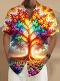 Colorful Tree of Life Print Men's Pocket Short Sleeve Shirts