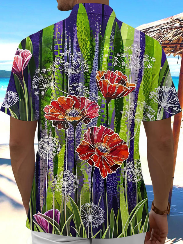 Men's floral print short sleeve pocket shirt back view