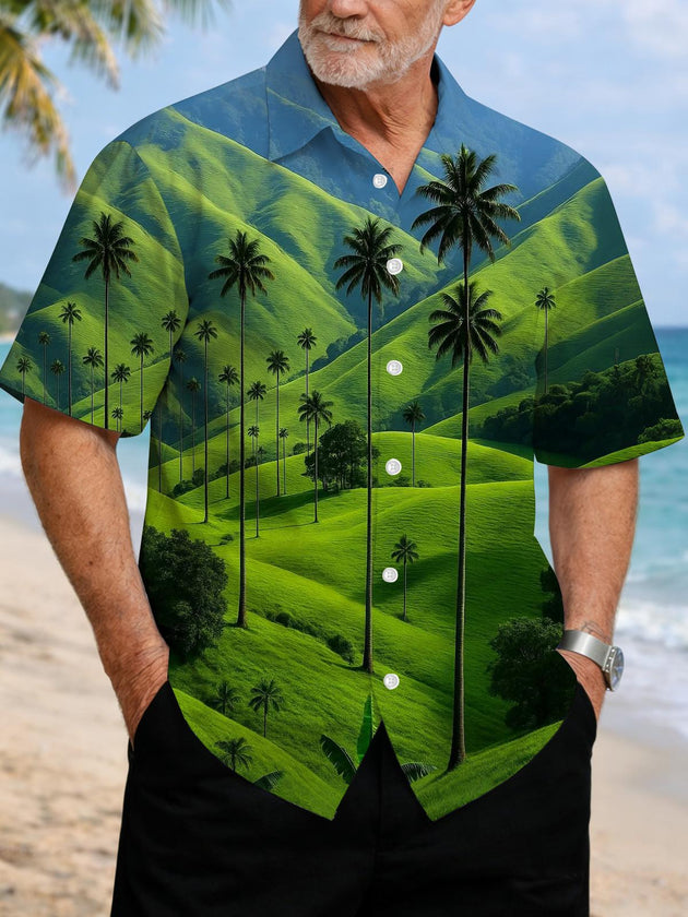 men's palm tree print shirt front view