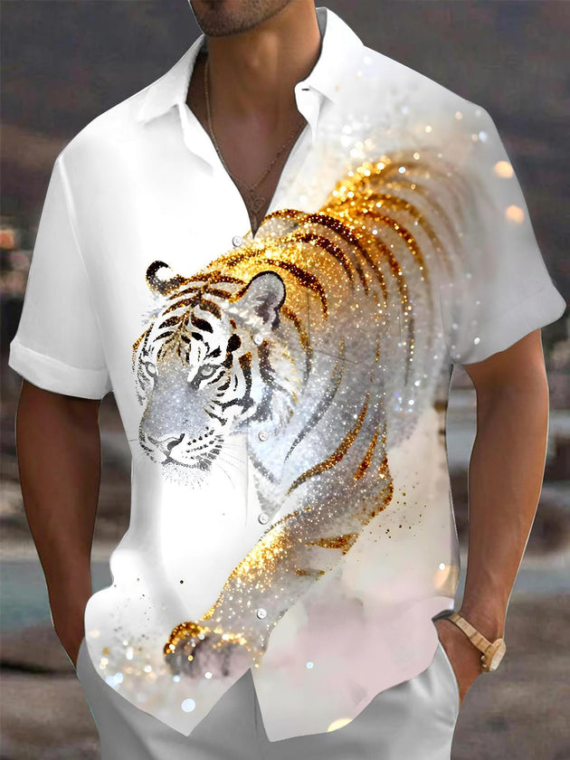 men's tiger print shirt front view