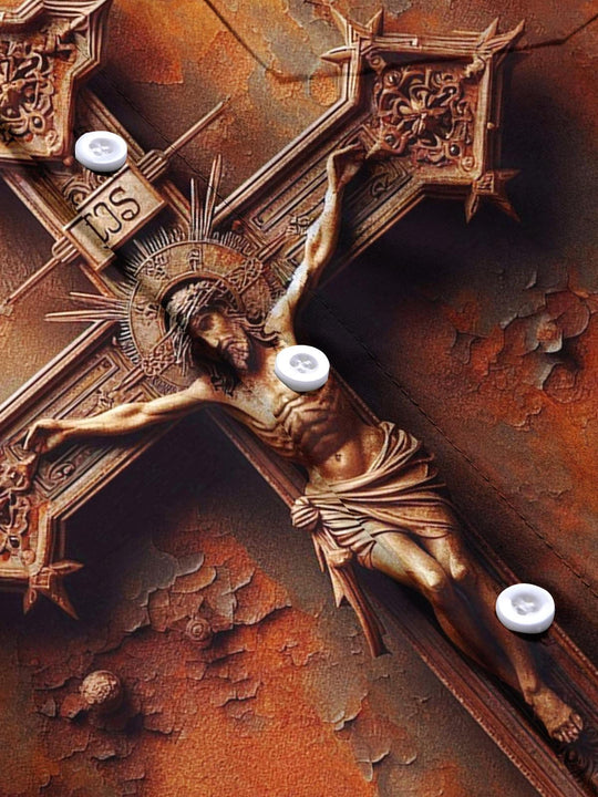 Men's cross Jesus print pocket short sleeve shirt flat lay