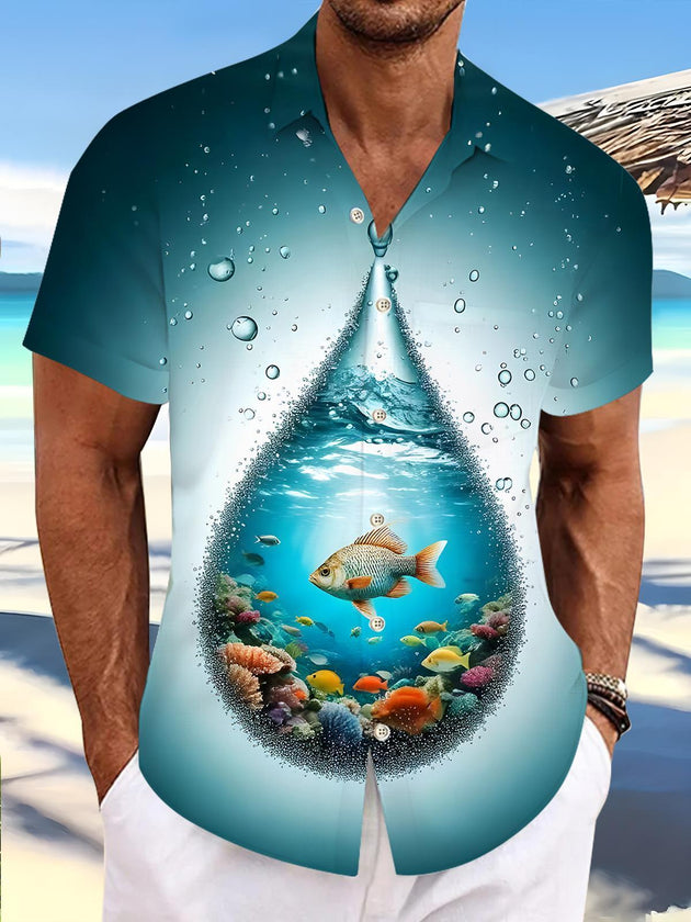 men's Hawaiian shirt front view tropical beach vacation