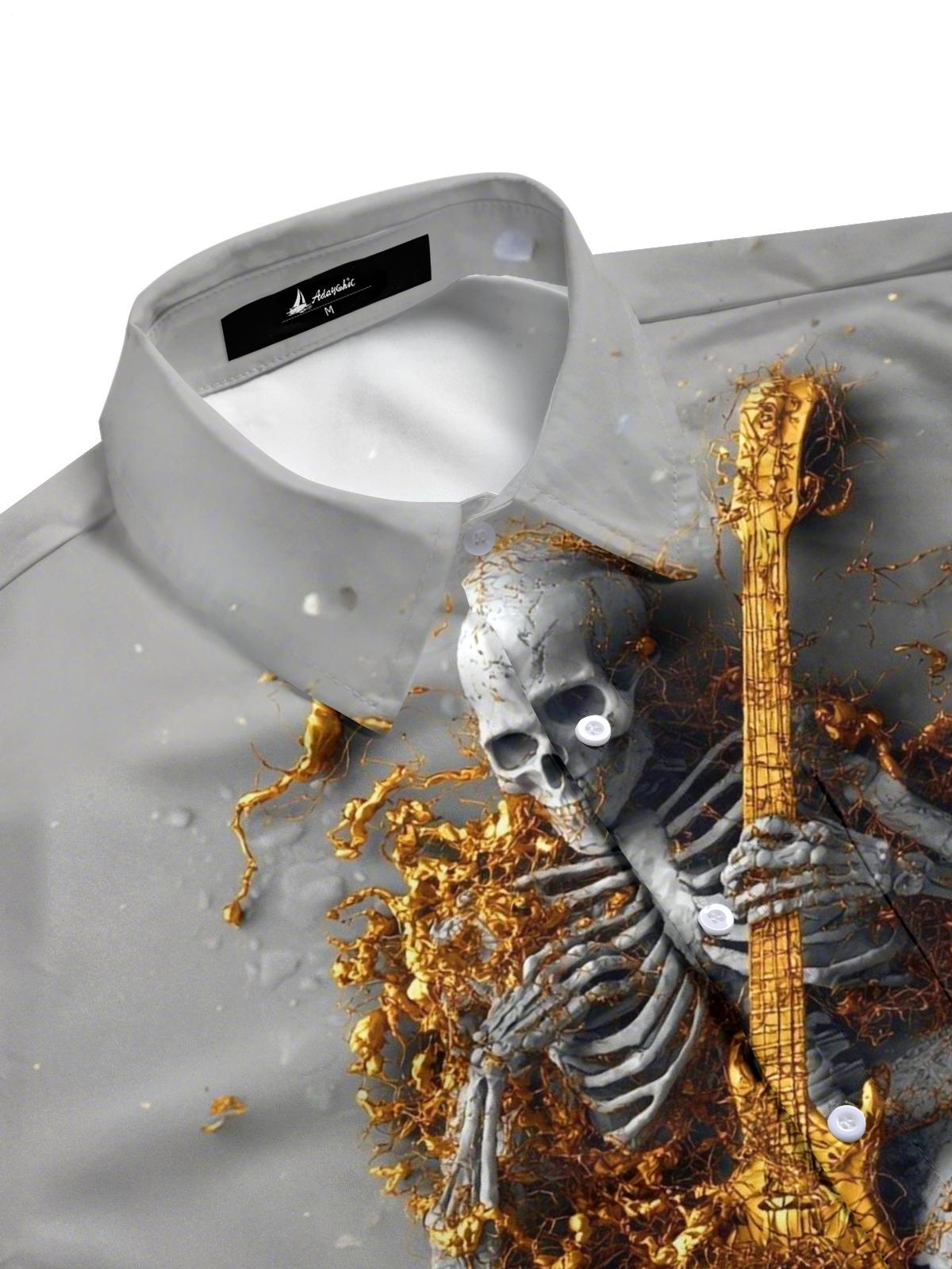 Skull Print Men's Pocket Short Sleeve Shirts