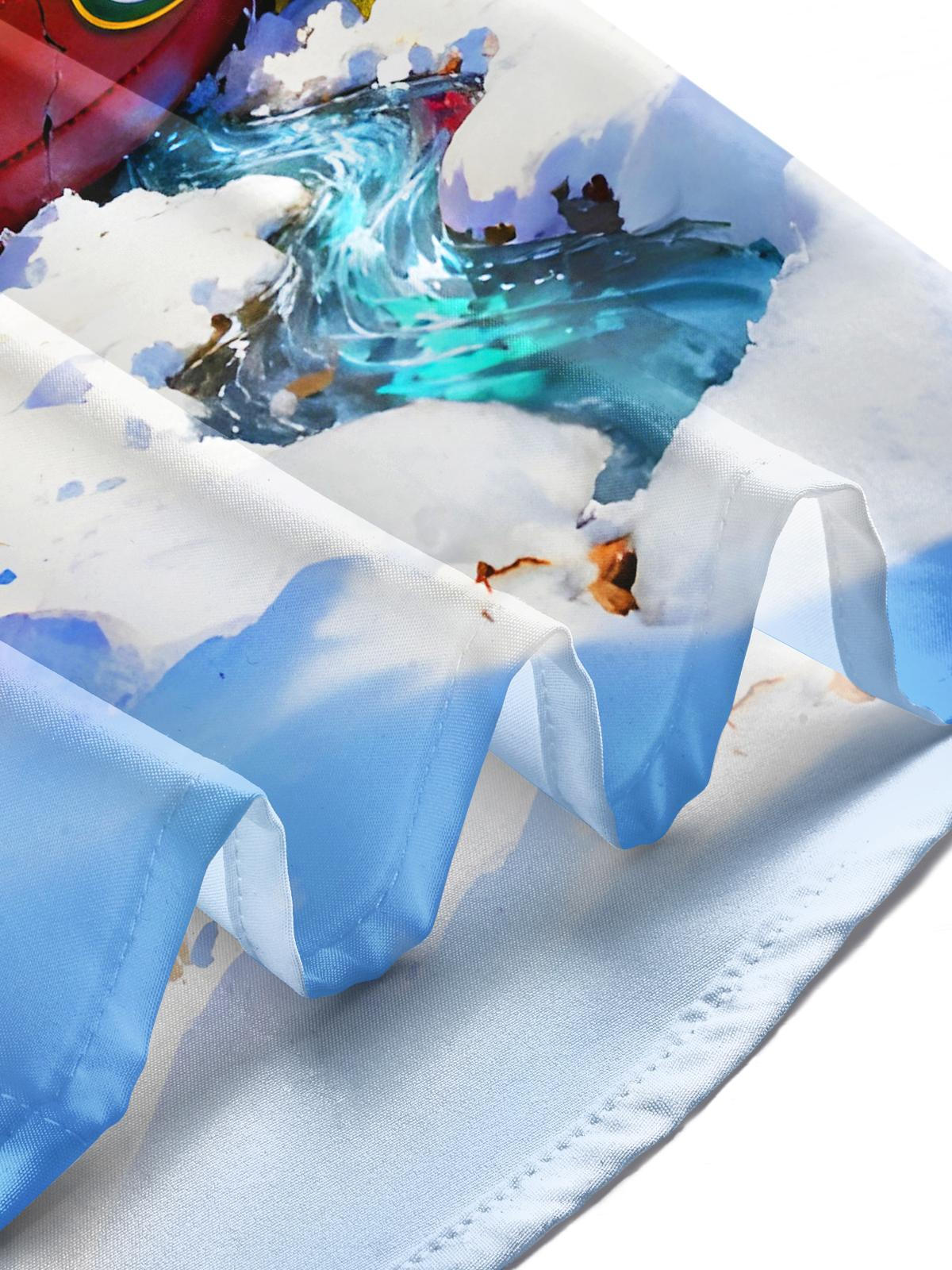 Winter Snow Scene Aurora Borealis Rugby Ball Christmas Tree Houses Men's Pocket Long Sleeve Shirts