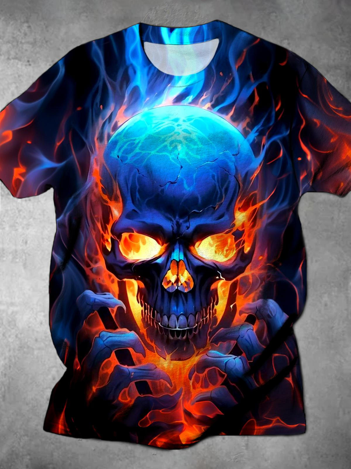 Skull Round Neck Short Sleeve Men's T-shirt