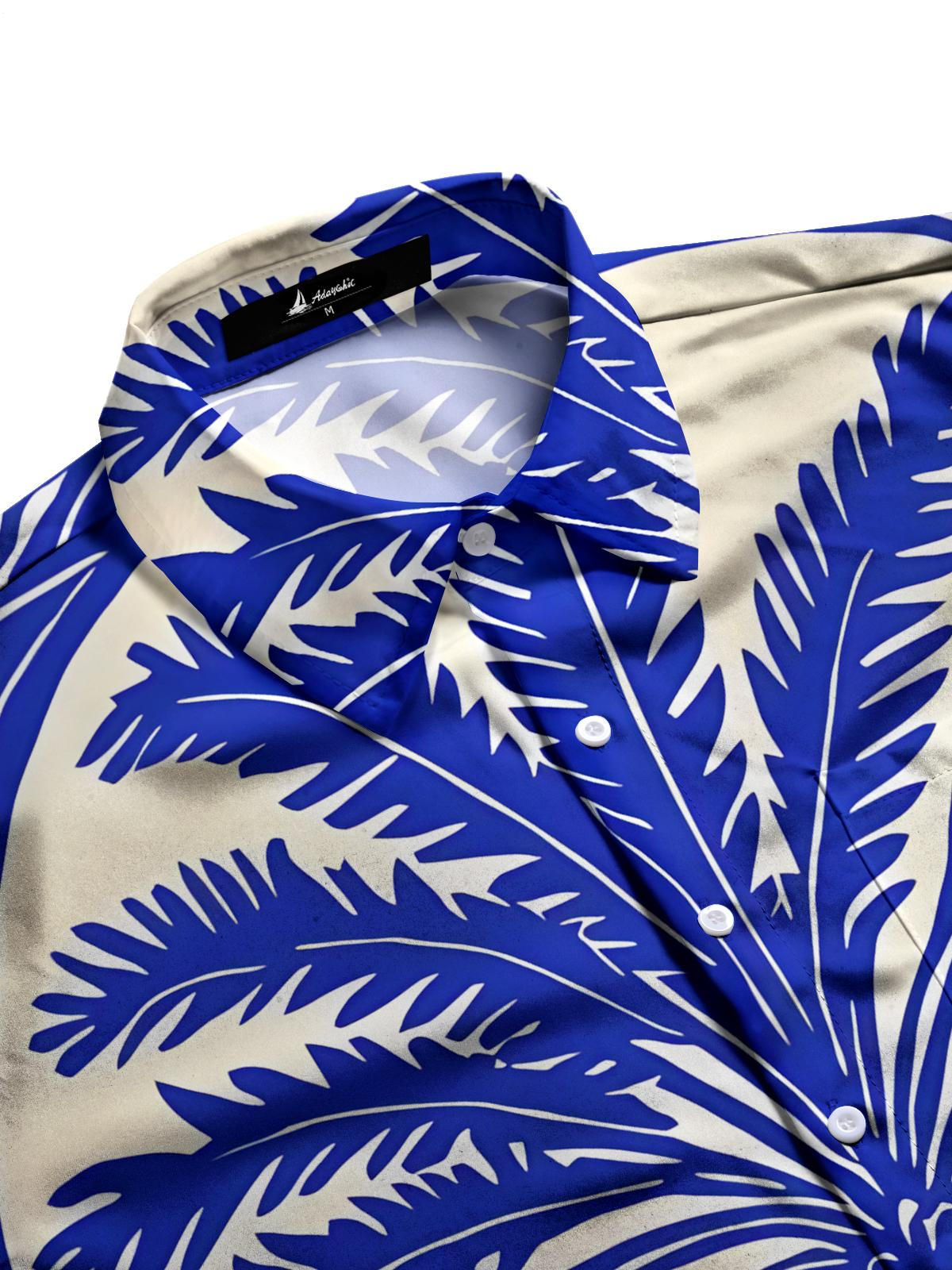 Hawaiian Palm Tree Print Men's Pocket Short Sleeve Shirts
