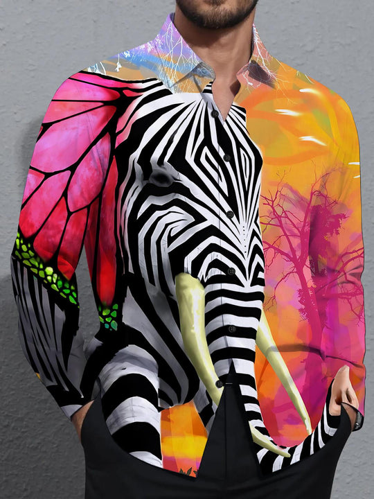 Men's elephant print long sleeve shirt front view