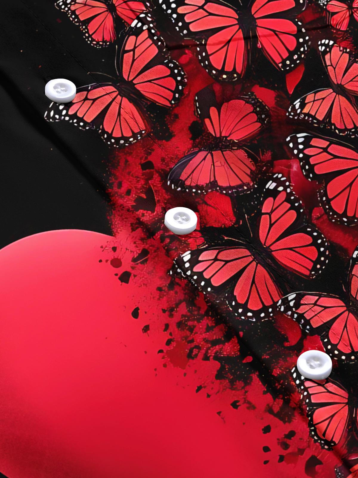 Butterfly Heart Print Men's Pocket Short Sleeve Shirts