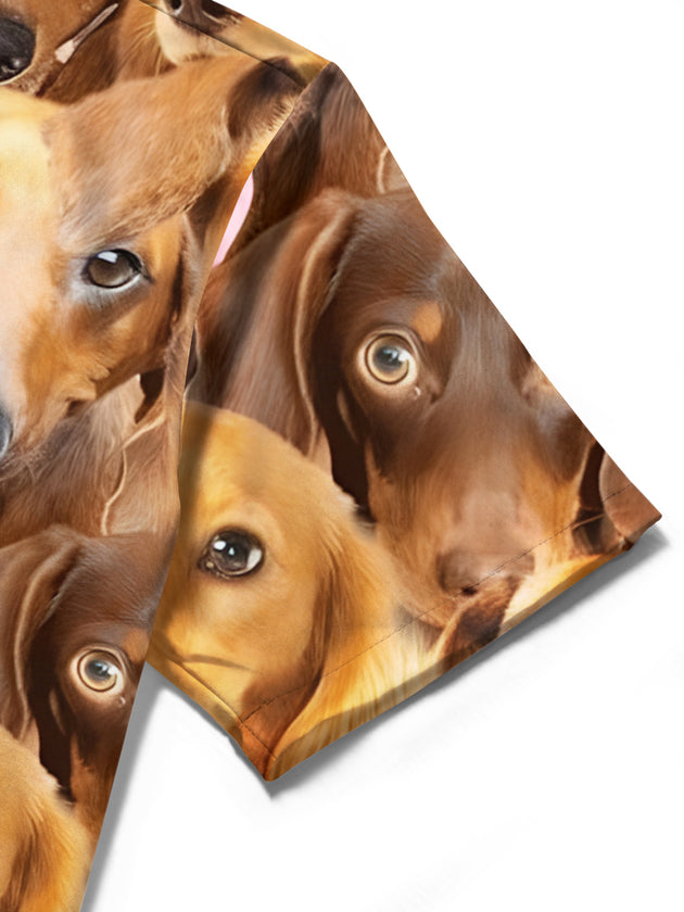 men's dog print shirt close-up short sleeve