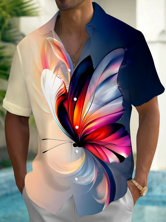 Men's butterfly print short sleeve shirt front view