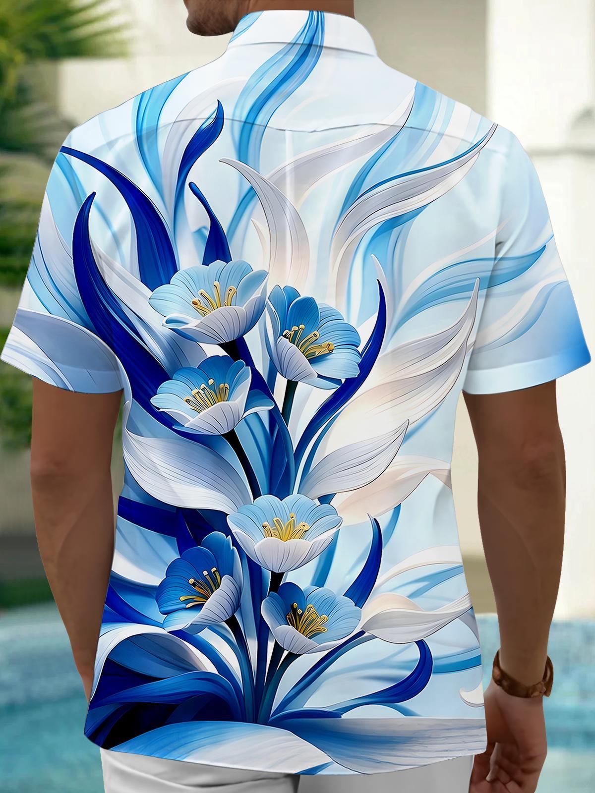 Men's floral short sleeve shirt back view