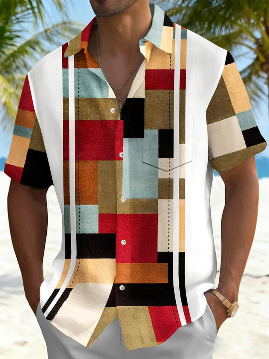 Colorful Geometry Men's Pocket Short Sleeve Shirts