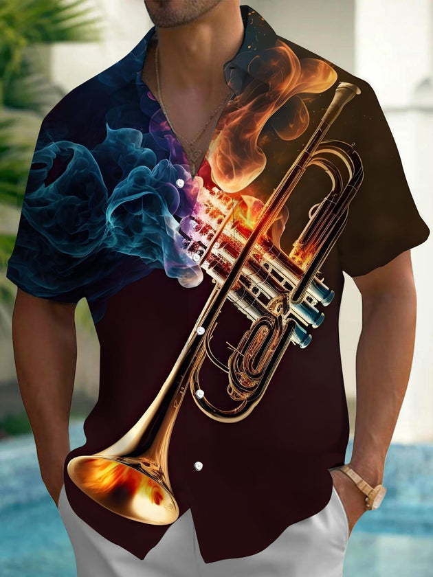 men's music print shirt front view