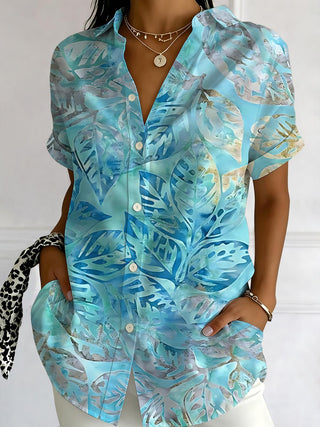 Leaf Print Women's Short Sleeve Shirts