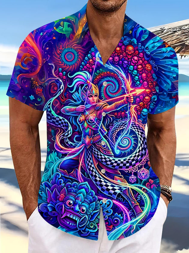 Psychedelic Abstract Archer Men's Pocket Short Sleeve Shirts