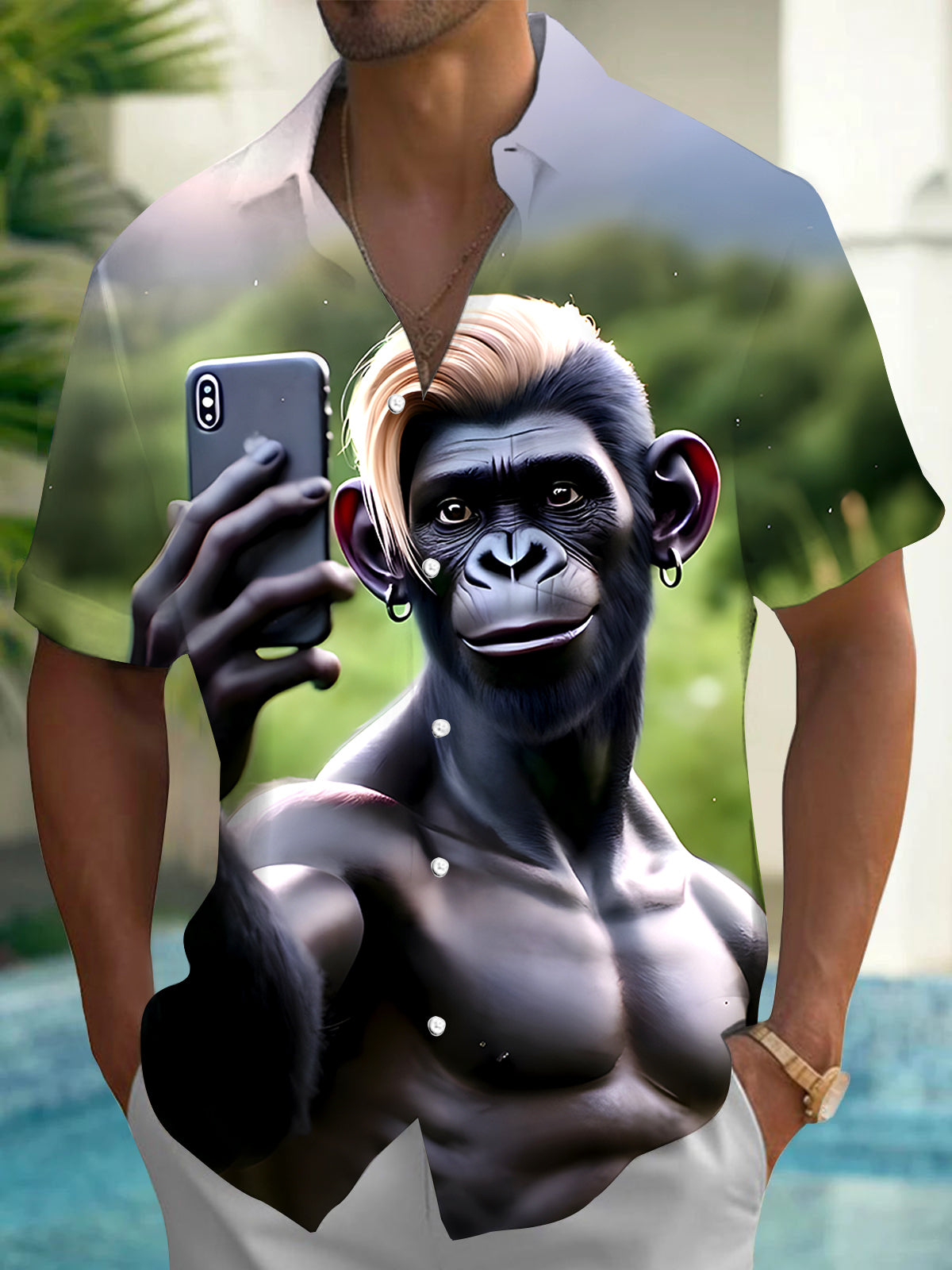 Funny Orangutan Selfie Men's Pocket Short Sleeve Shirts