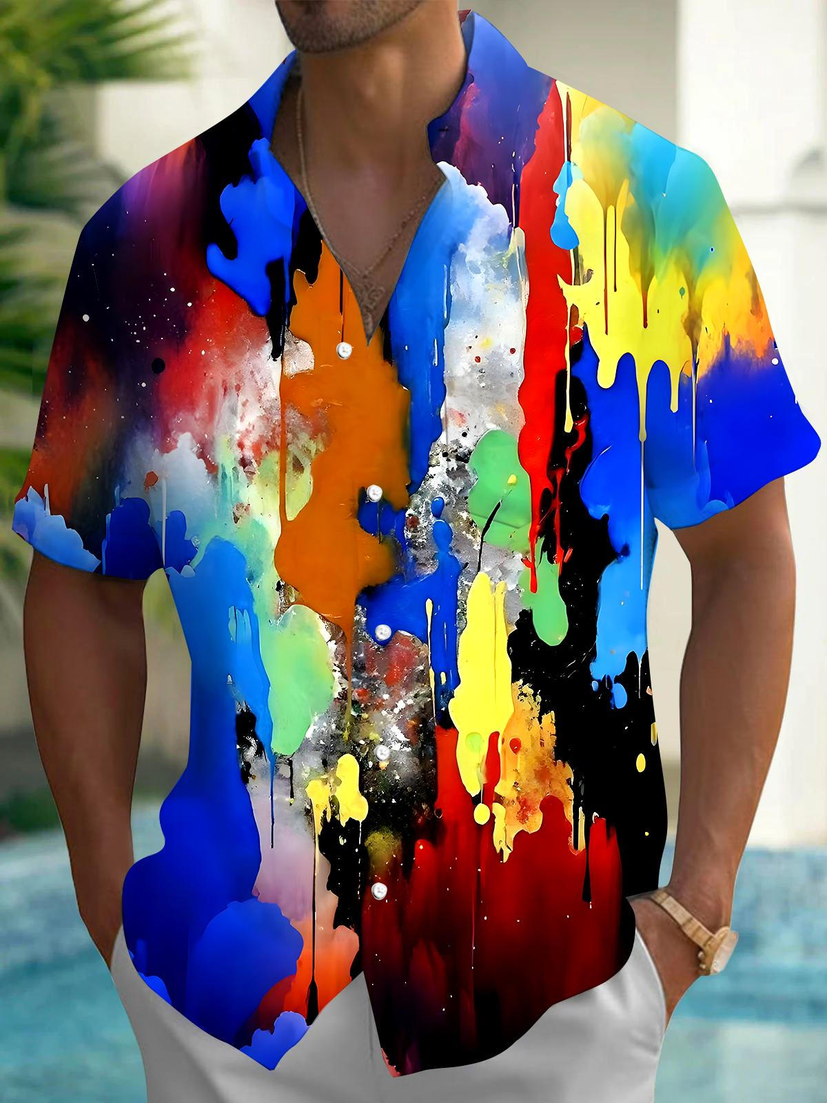 Abstract Tie Dye Men's Pocket Short Sleeve Shirts