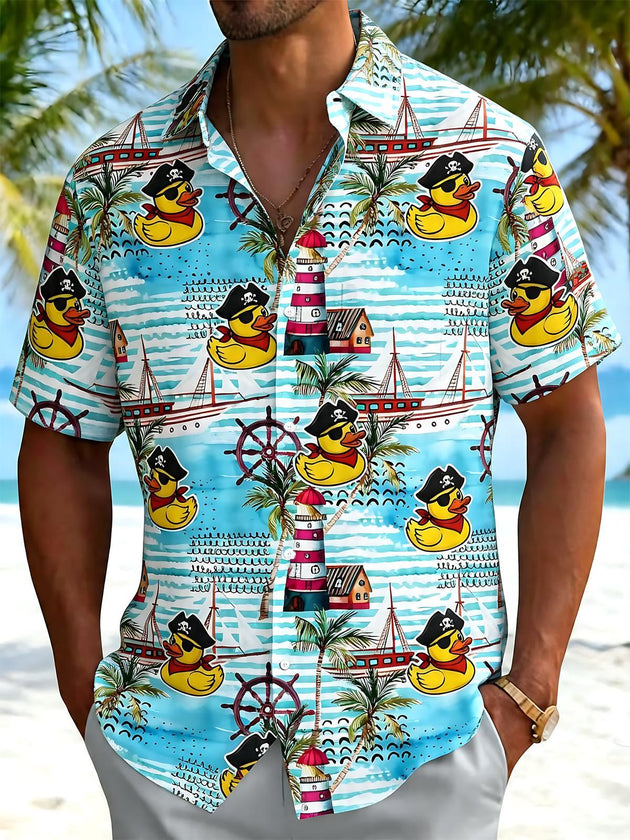 men's Hawaiian shirt front view tropical beach vacation