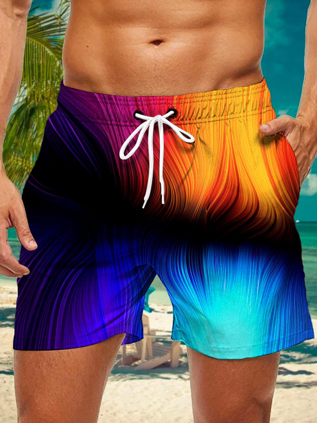 Men abstract print casual shorts front view
