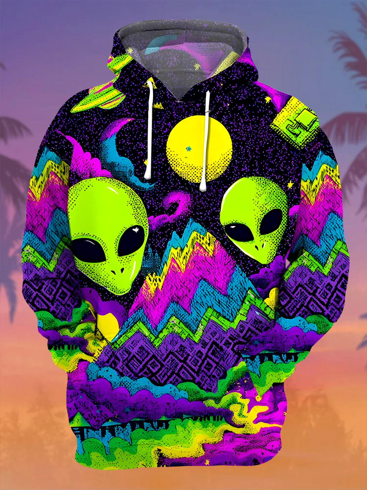 Alien Men's Long Sleeve Printing Pocket Hooded Sweatshirt