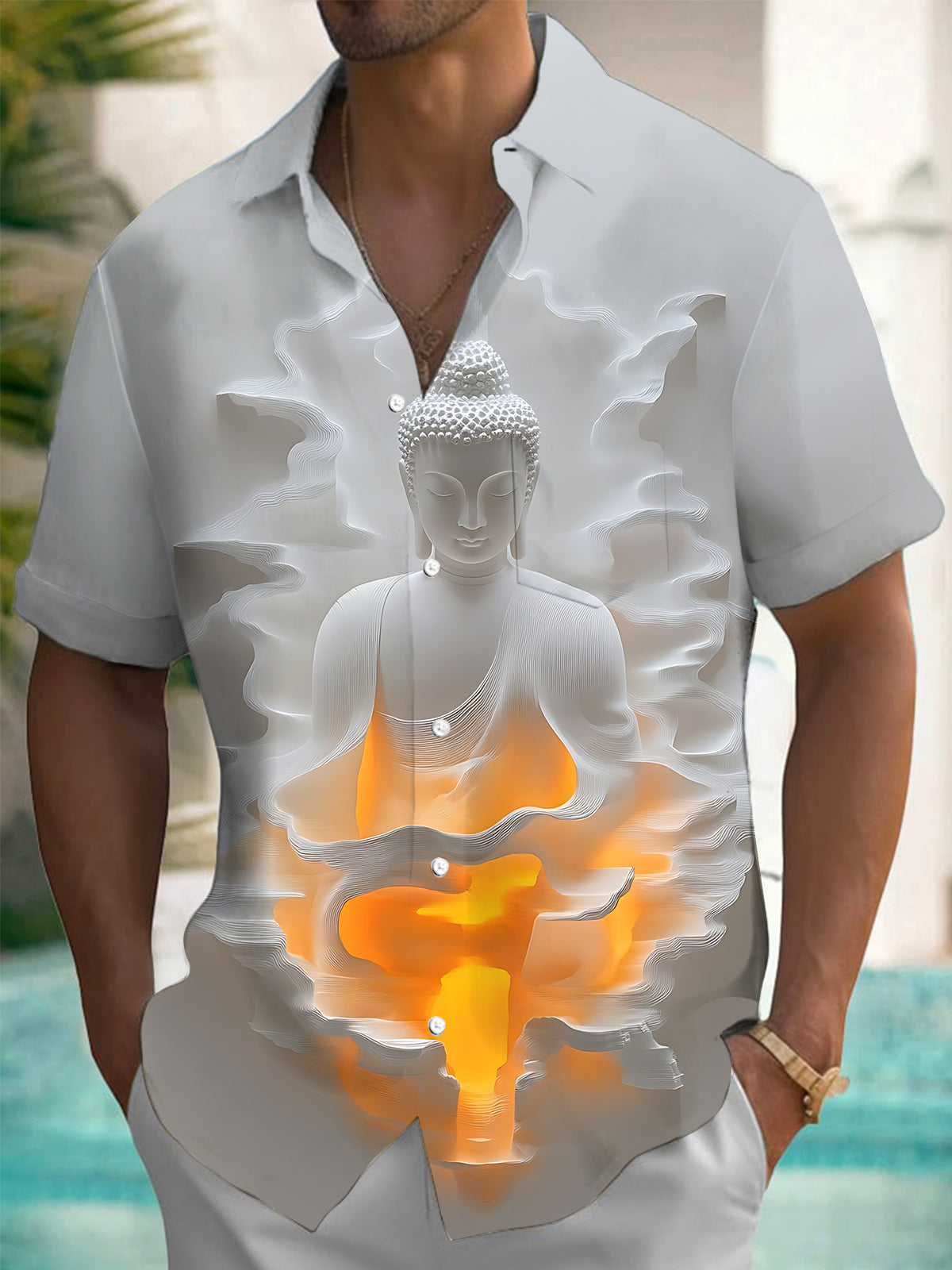 Buddha Art Print Men's Pocket Short Sleeve Shirts