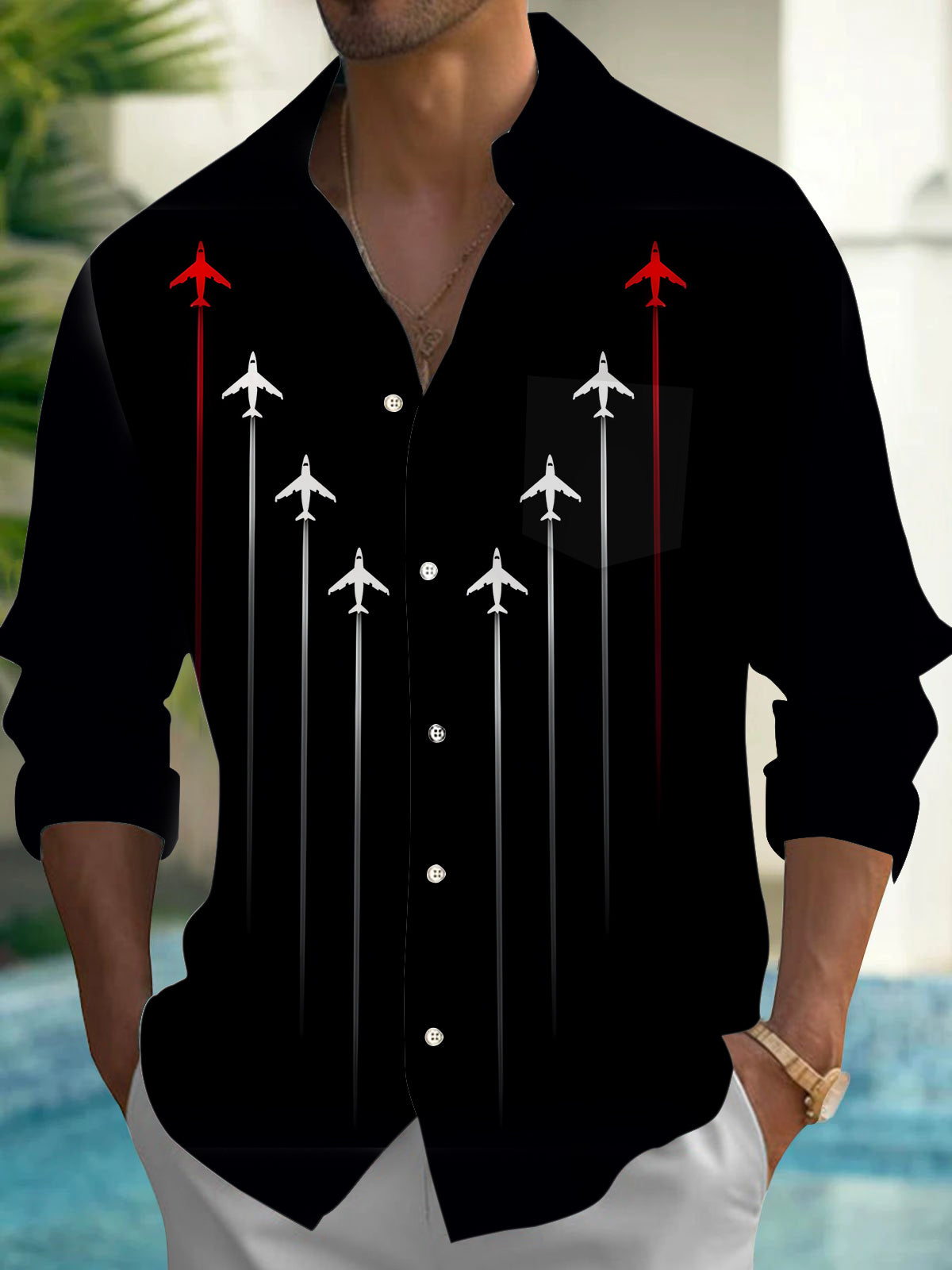 Airplane Men's Pocket Long Sleeve Shirts