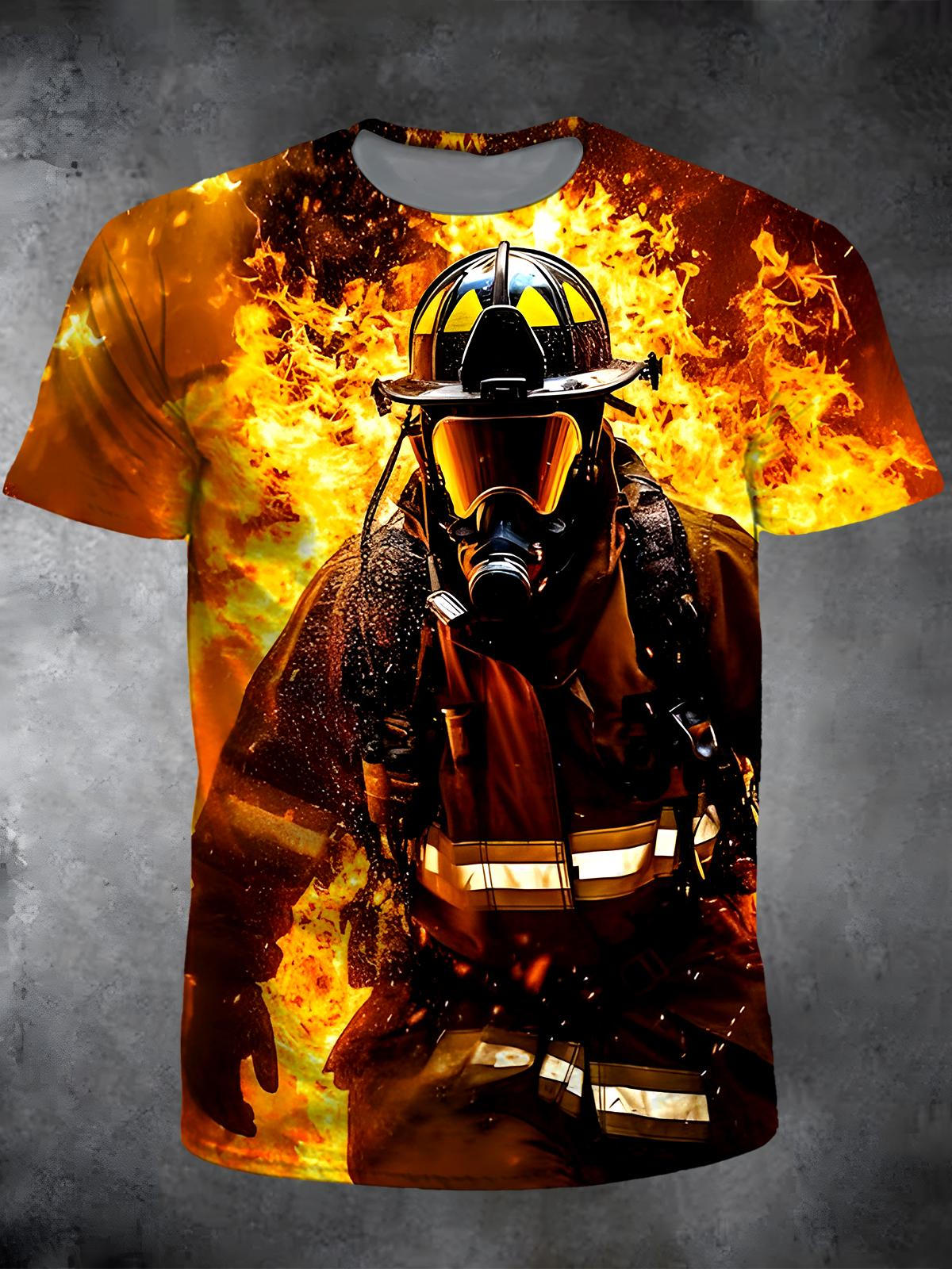 Fireman Round Neck Short Sleeve Men's T-shirt