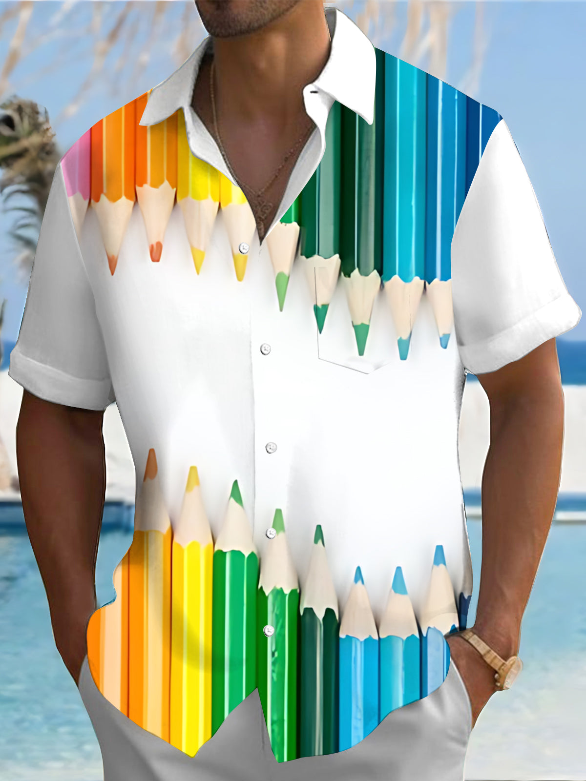 Brush Print Men's Pocket Short Sleeve Shirts