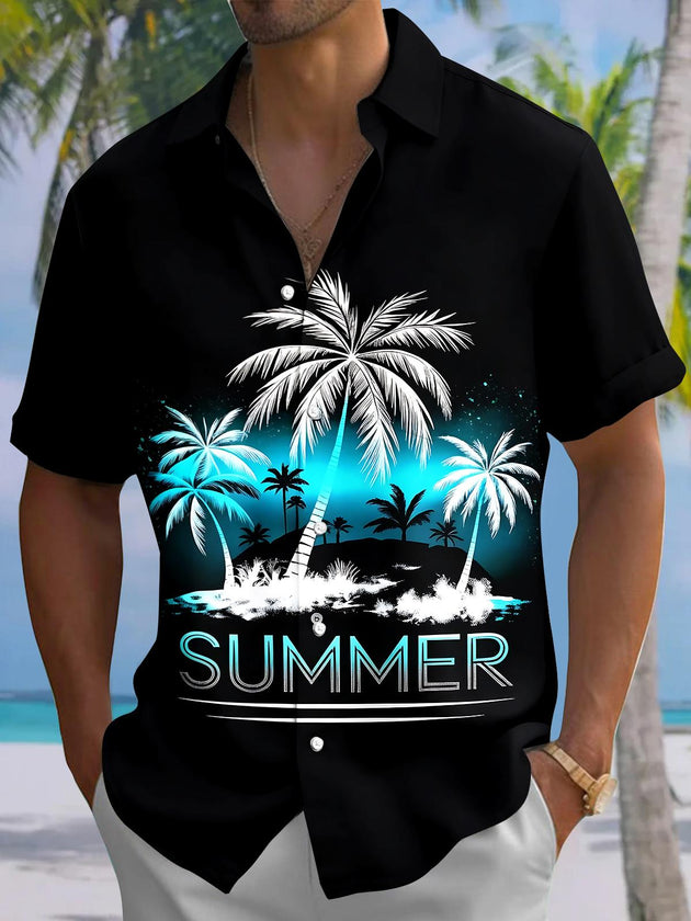 Hawaiian Coconut Tree Summer Men's Pocket Short Sleeve Shirts