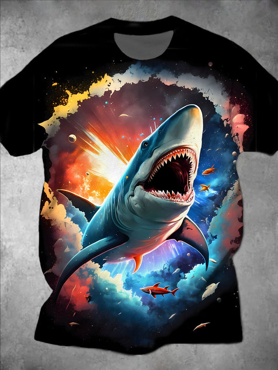 men's shark print graphic t-shirt front view