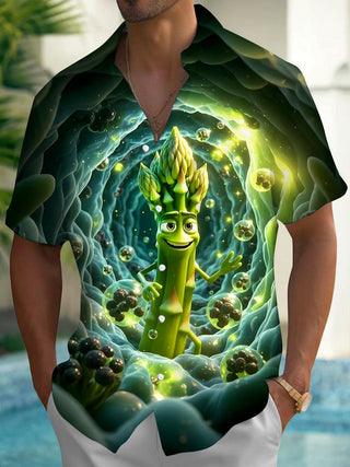 Men's Funny Asparagus Pattern Short Sleeve Shirt Front View