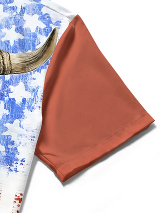 men's American flag print shirt close-up short sleeve