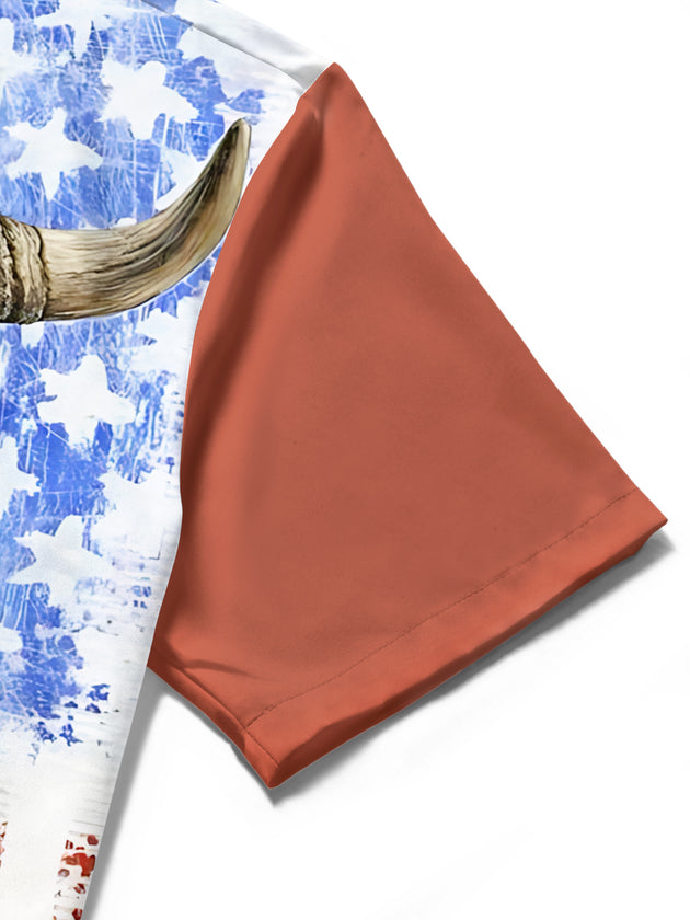 men's American flag print shirt close-up short sleeve