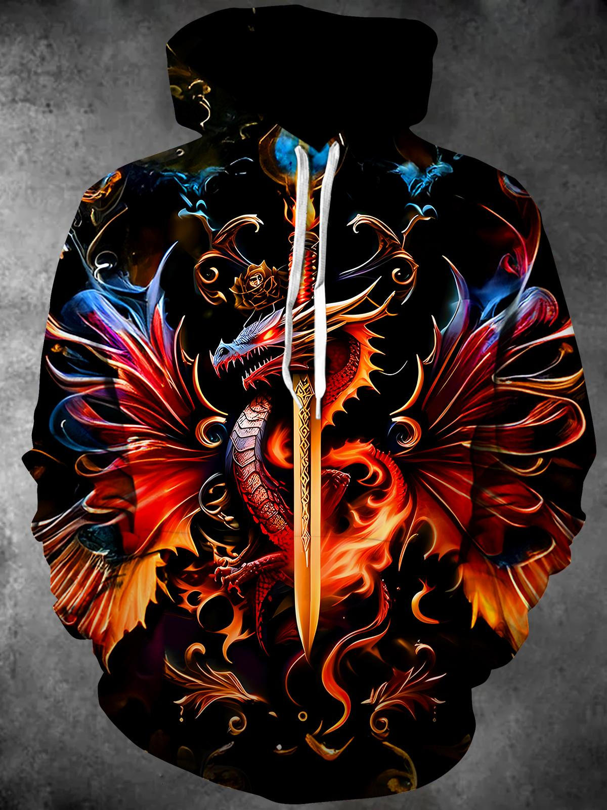 Dragon Long Sleeve Hooded Pocket Men's Top