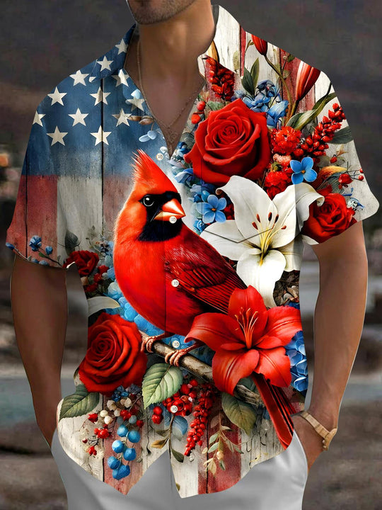 men's red floral shirt front view Independence Day