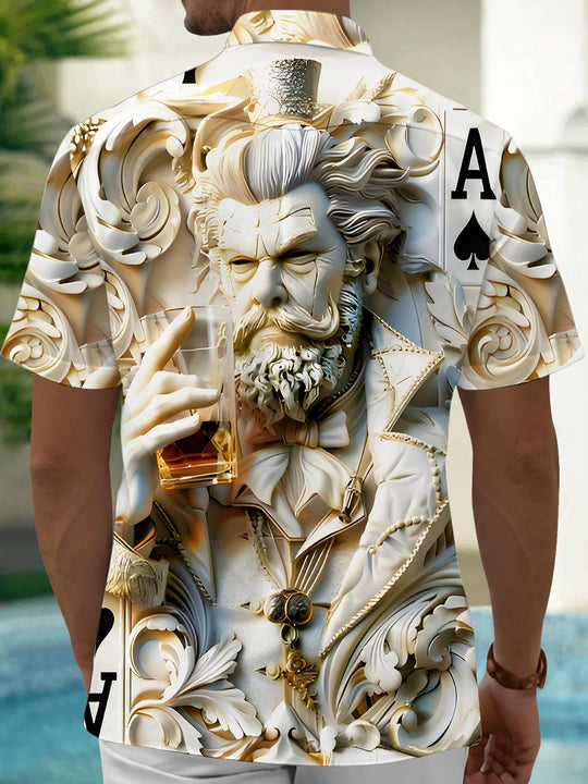 men's short sleeve art baroque carnival toast victor poker relief shirt back view