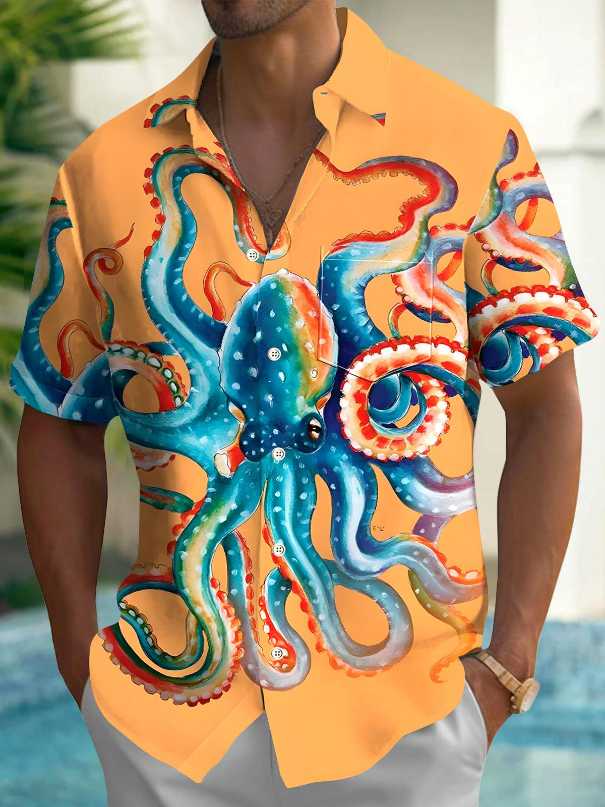 Hawaiian Octopus Men's Pocket Short Sleeve Shirts