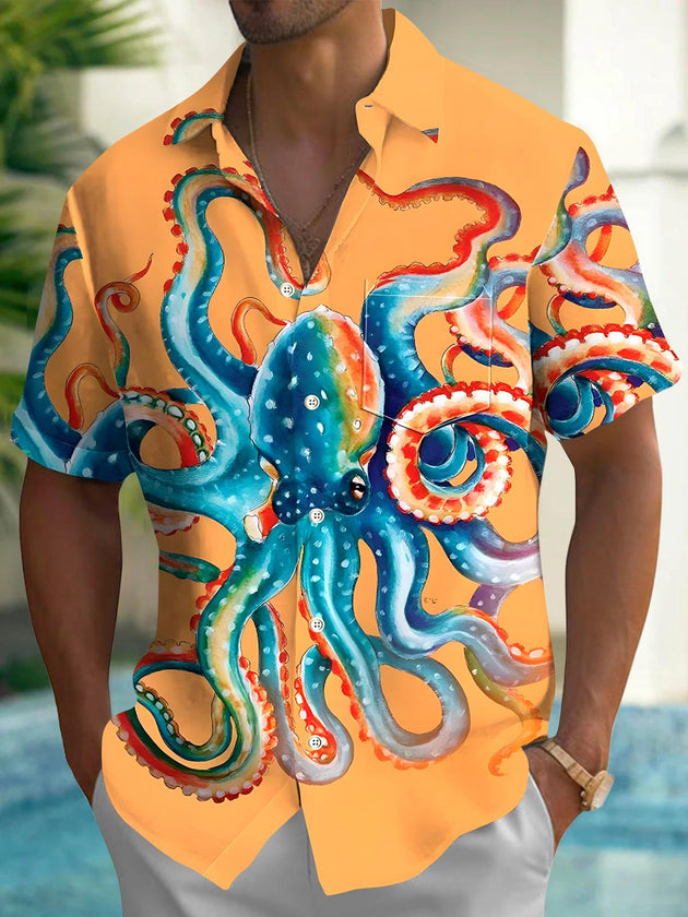 men's Hawaiian shirt front view tropical beach vacation