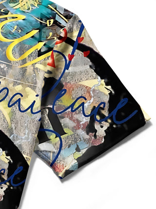 men's art print shirt close-up short sleeve