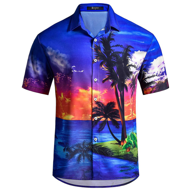 Mens Tropical Shirts Short Sleeve Hawaiian Palm Tree Loose Fit Vacation Shirts Fashion Lightweight Clothes Daily Wear value