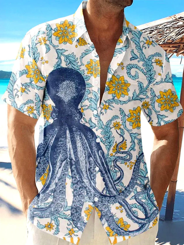 men's Hawaiian shirt front view tropical beach vacation