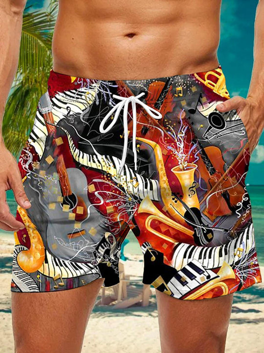 men's music print casual pants front view
