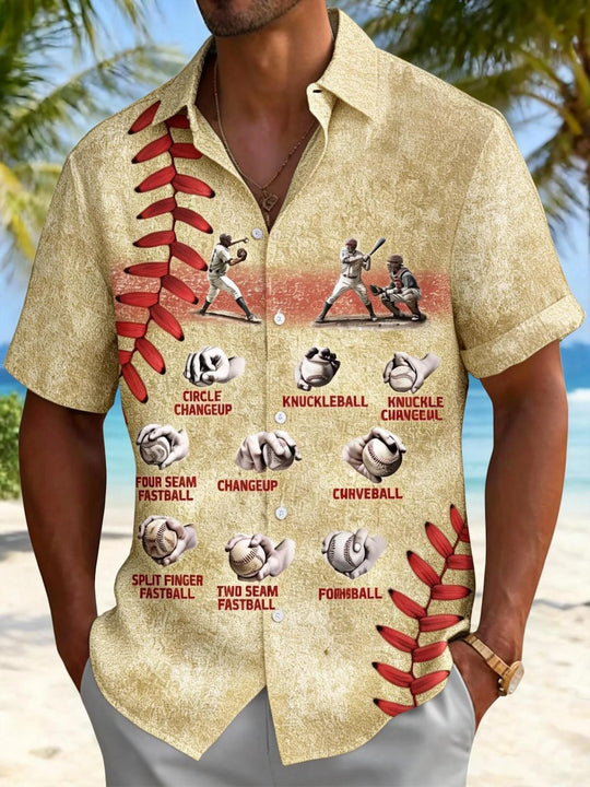 Men's baseball art print short sleeve shirt front view