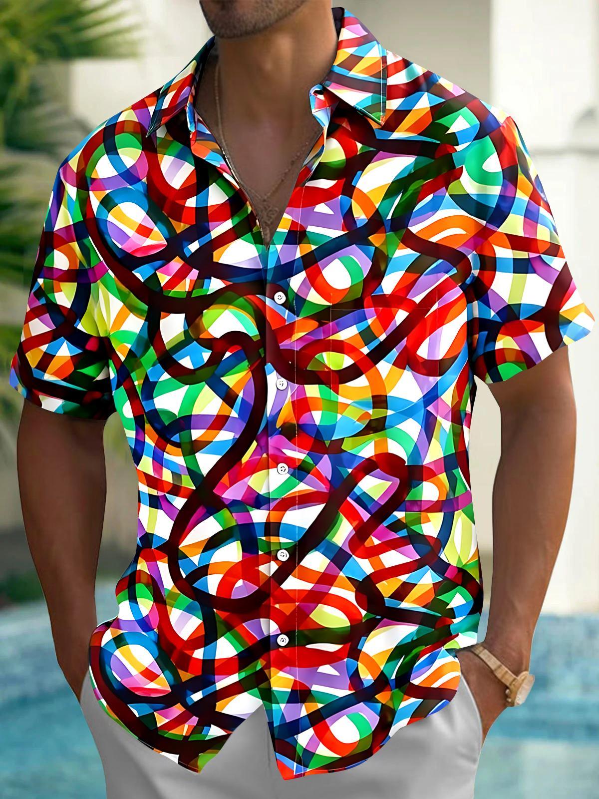 Colorful Lines Men's Pocket Short Sleeve Shirts
