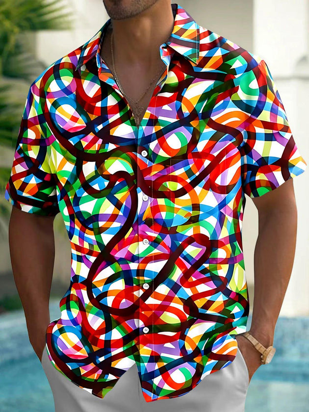 Colorful Lines Men's Pocket Short Sleeve Shirts