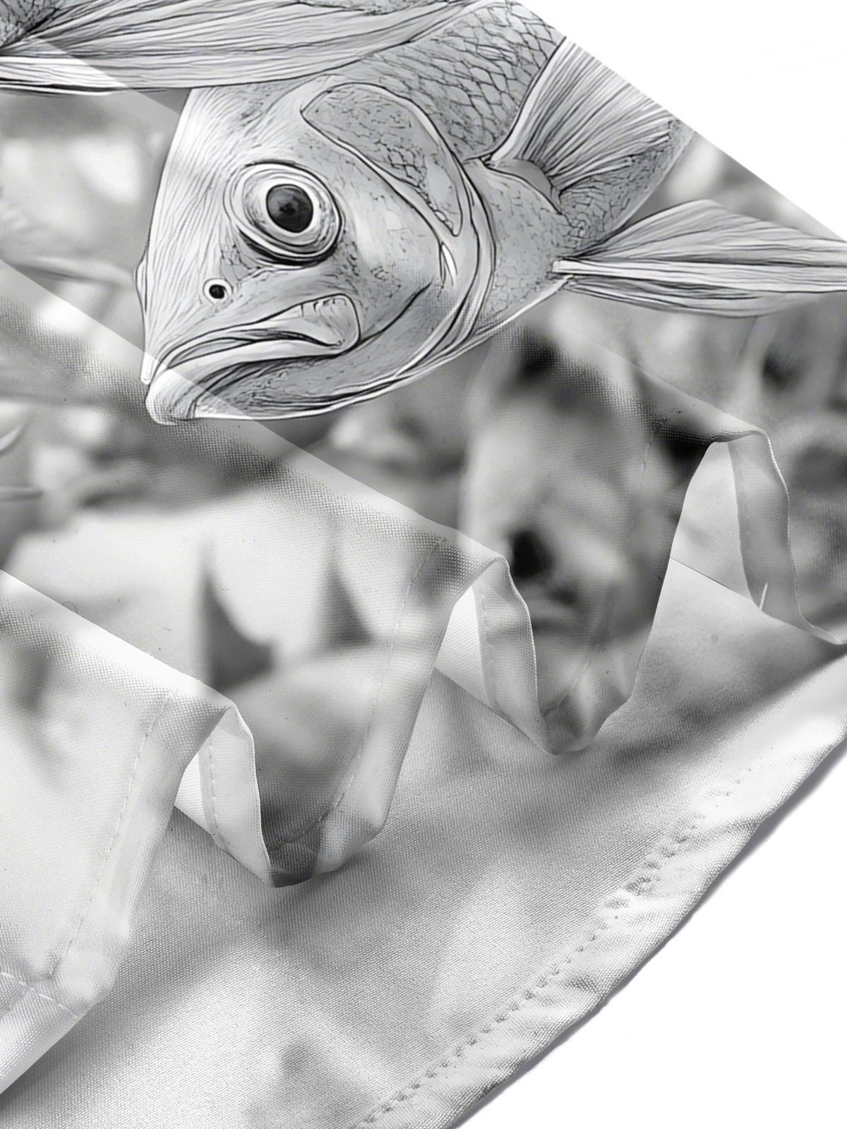 Fish Print Men's Pocket Short Sleeve Shirts