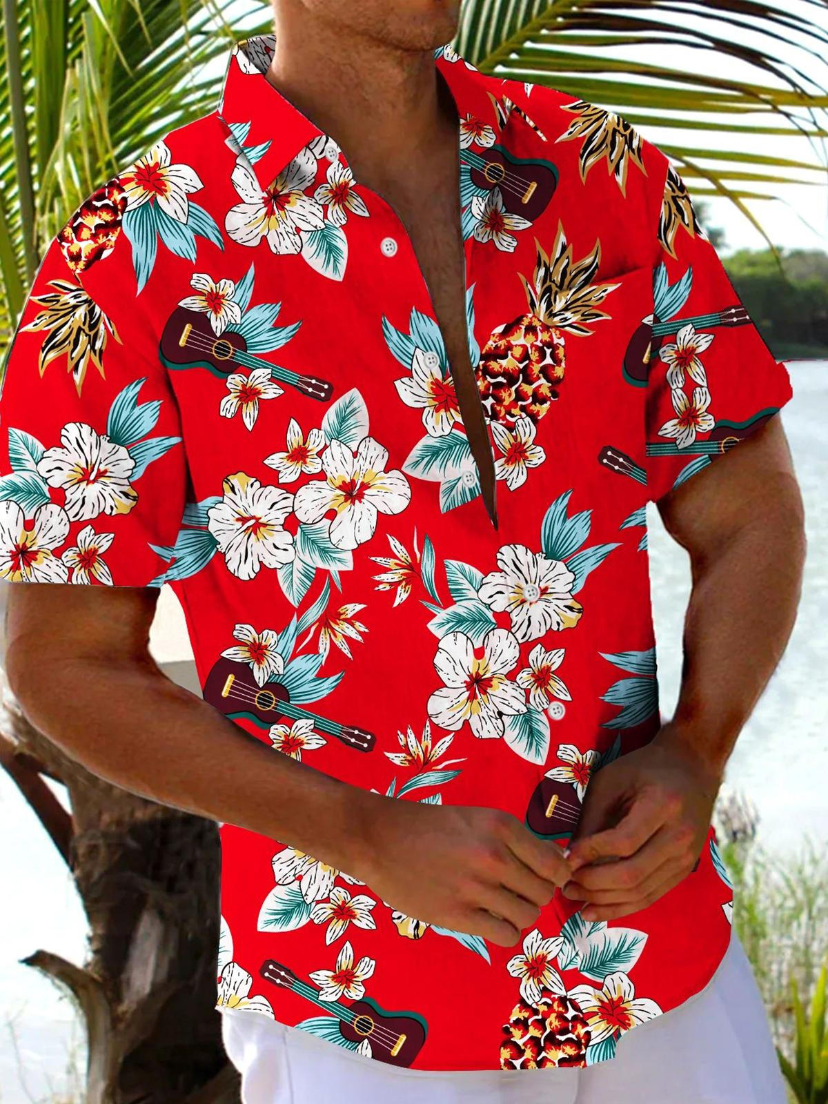 Hawaiian Guitar Men's Pocket Short Sleeve Shirts