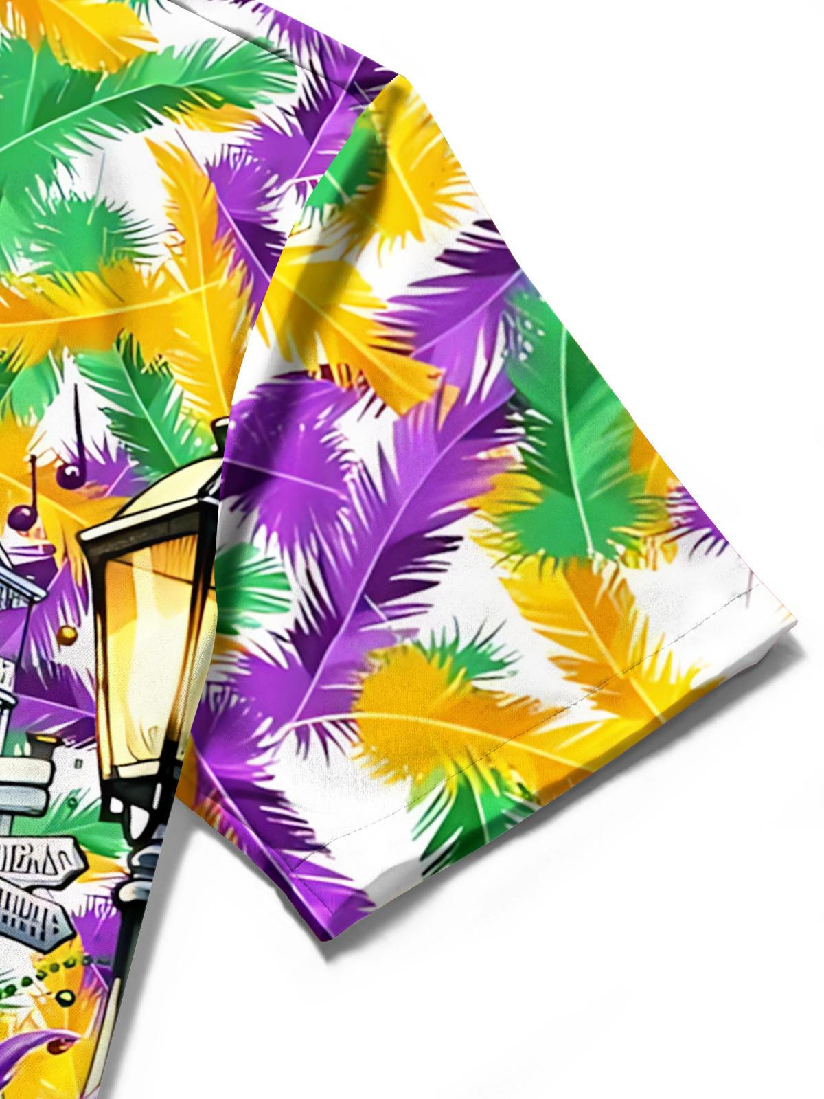 Mardi Gras Print Men's Pocket Short Sleeve Shirts